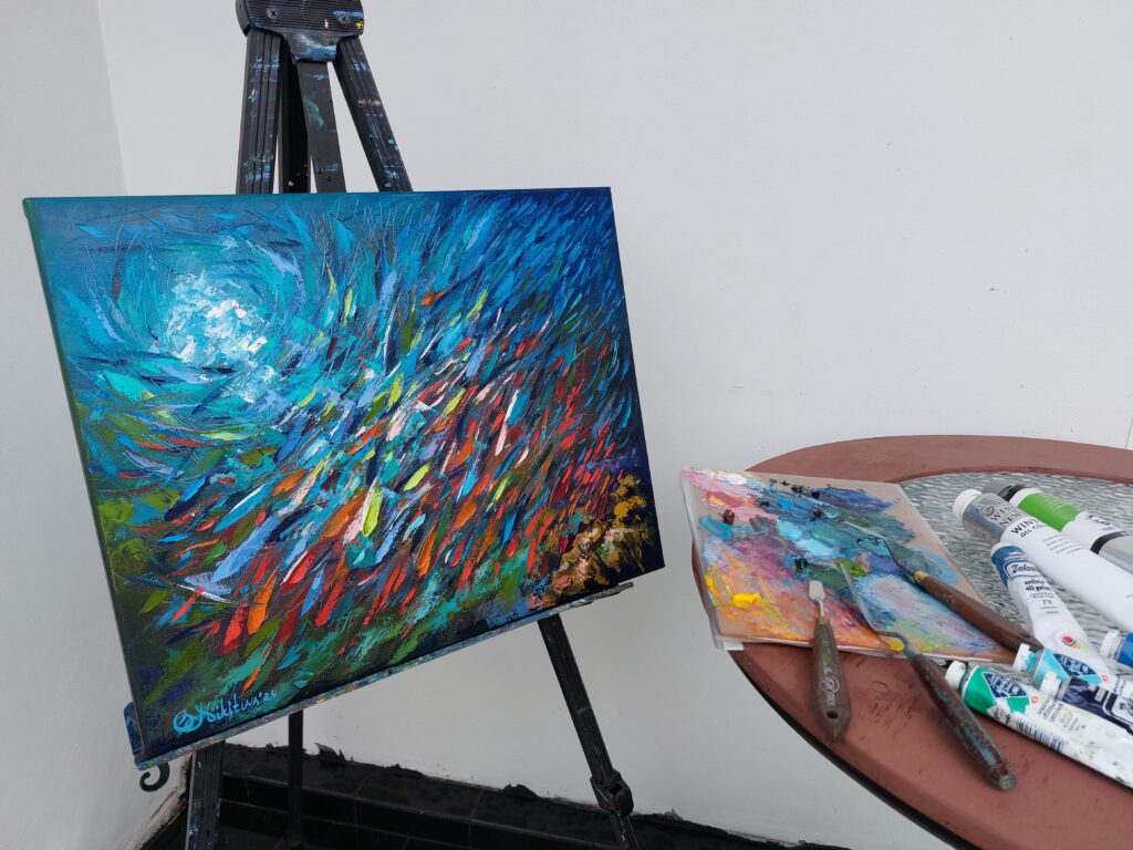 Fish palette knife art