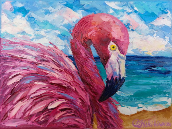 Flamingo Painting original Art impasto