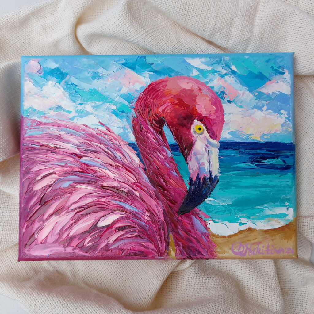 Flamingo Painting original Art impasto