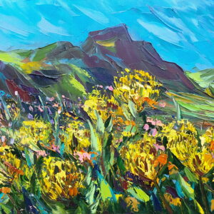 yellow Protea Painting South African landscape