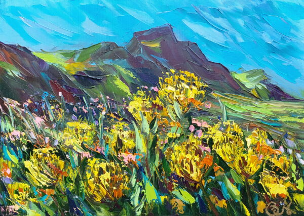 yellow Protea Painting South African landscape