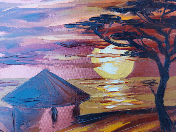 African Painting Village African Landscape Original Art Africa Sunset Oil Painting Palette Knife Art by OlgaNikitinArt 8 by 8" Impasto