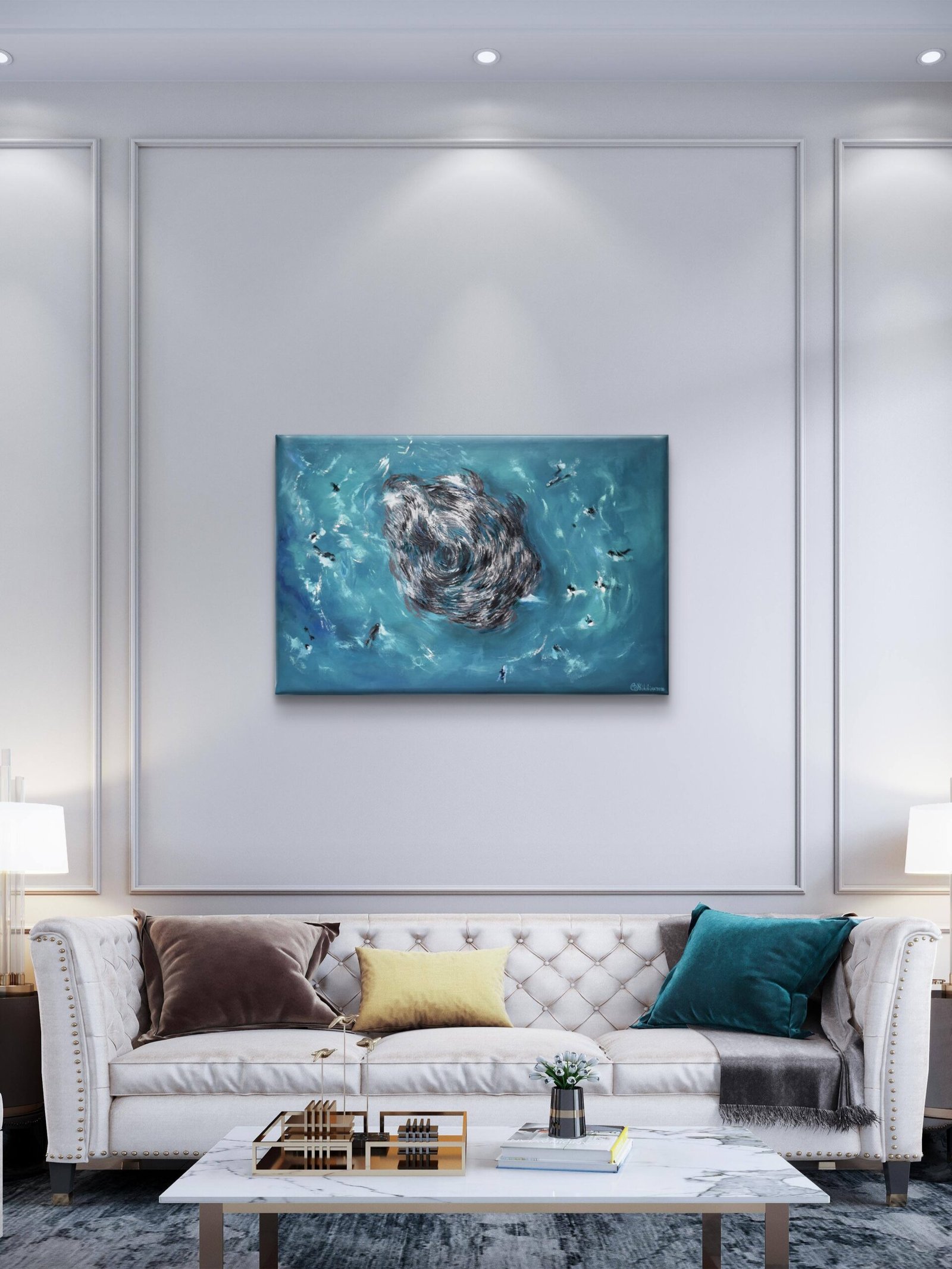sardine run oil painting