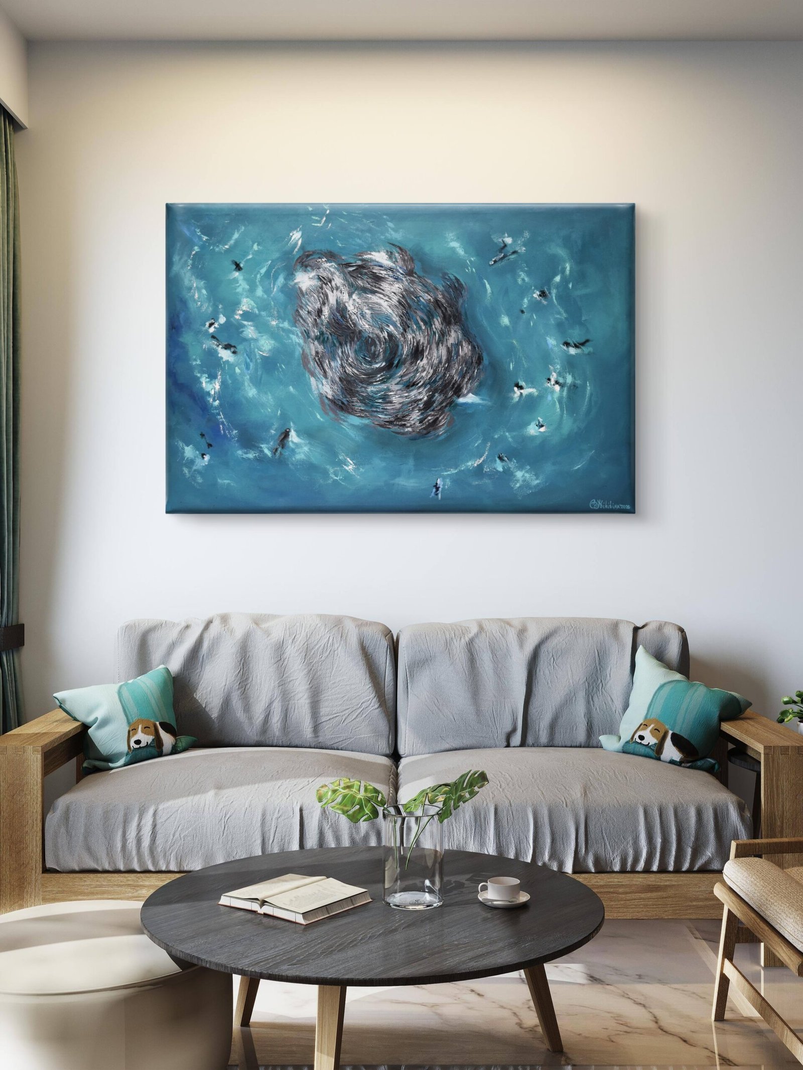 sardine run oil painting