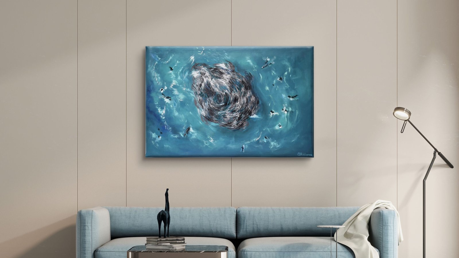 sardine run oil painting