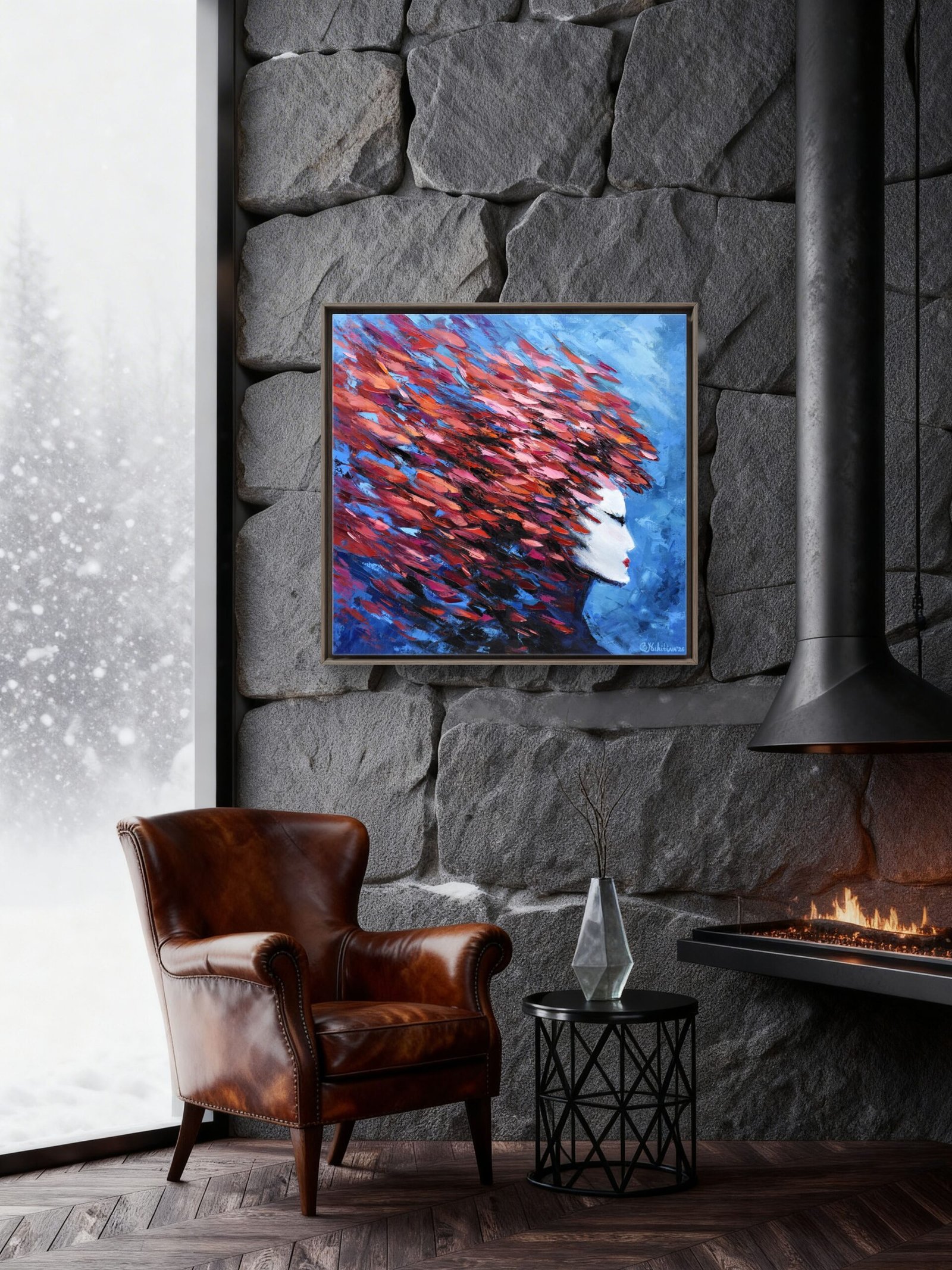 The Fury of the Ocean Original Ocean Face Oil Painting 60x60cm - Image 10