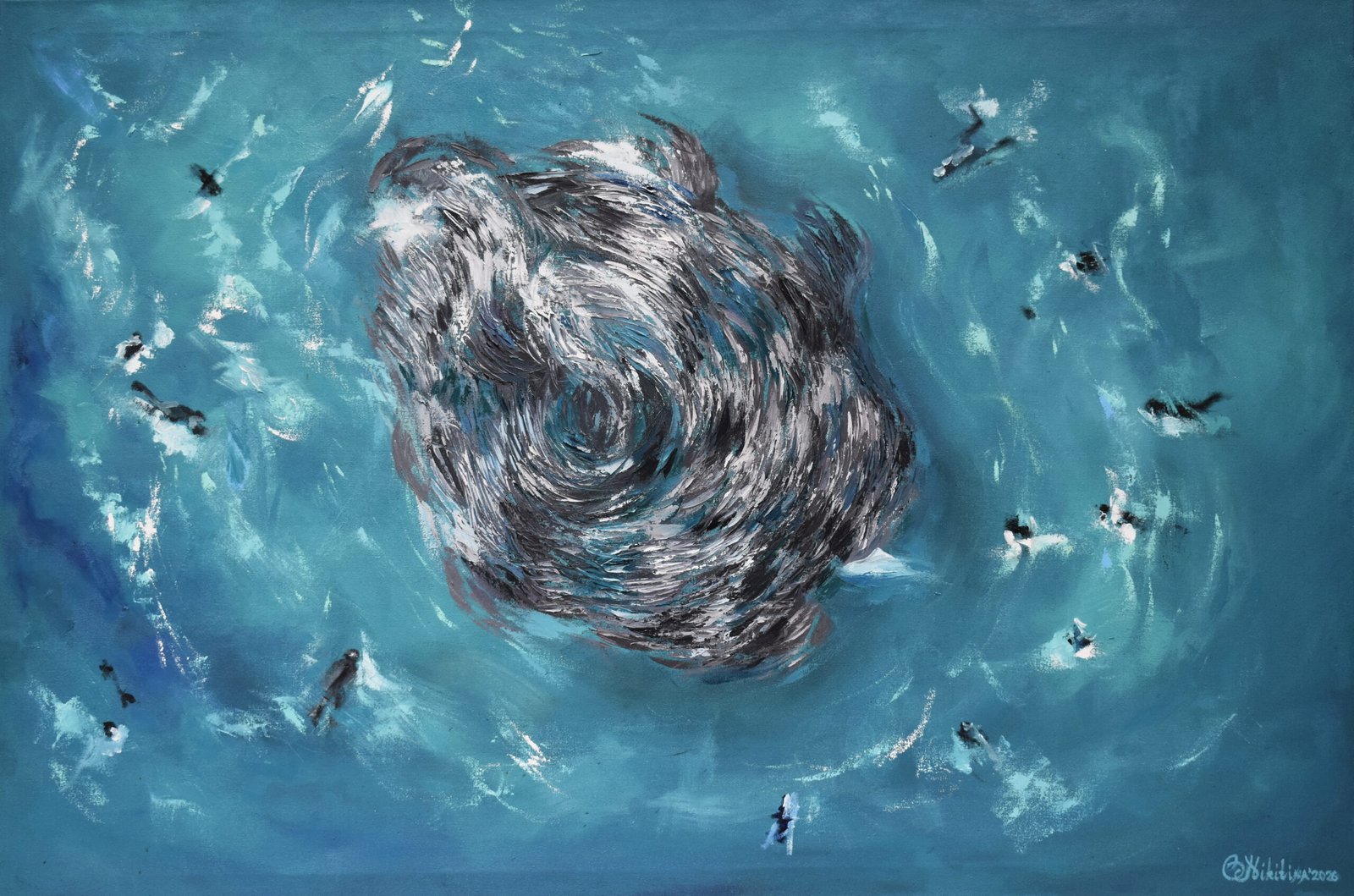 sardine run oil painting